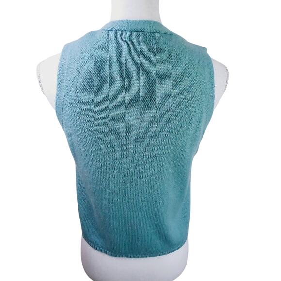 JDY Vintage Y2K SZ S Cable Knit Button Front Vest Green Diamond Gold Buttons - Picture 7 of 7